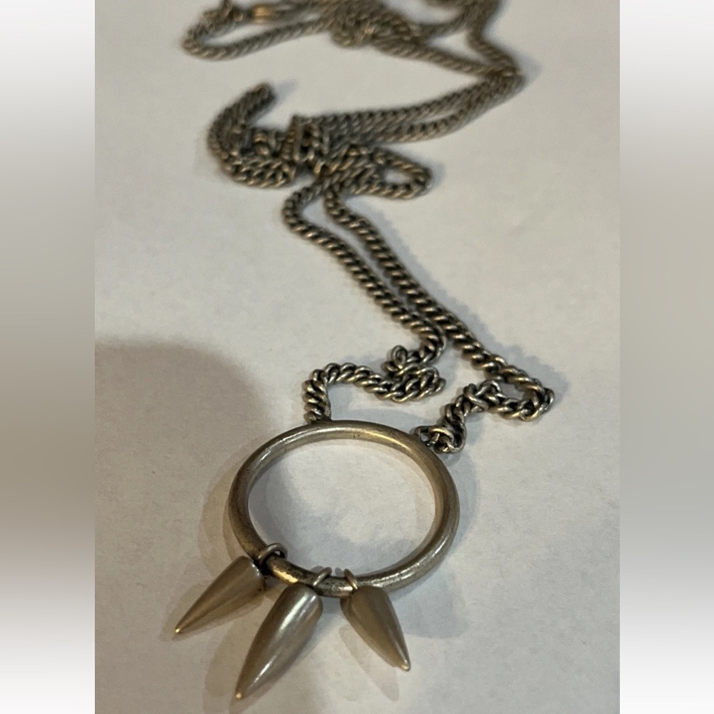 Banana Republic BR Signed Silver Tone LONG CHAIN SPIKE PENDANT 32" NECKLACE Edgy